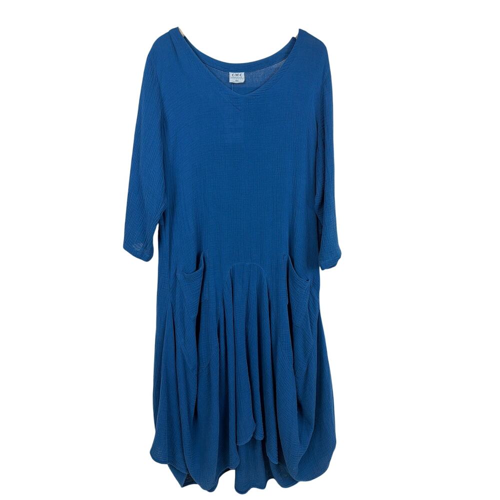 NWT Color Me Cotton CMC Blue V-Neck Pocket High-Low Maxi Dress XXL